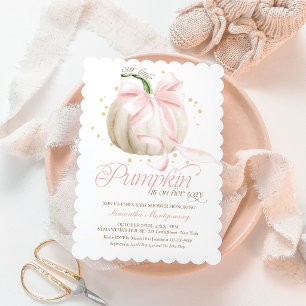 Convite Chá de Bebê Pequena Abóbora com Laço Rosa