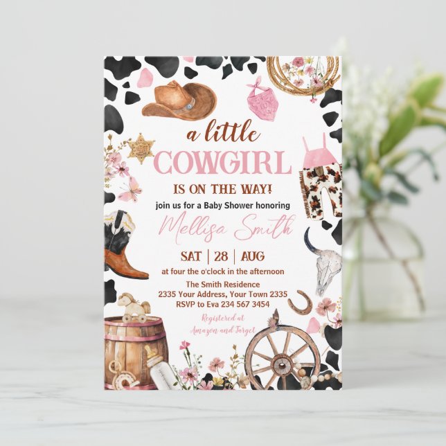 Convite Chá de Bebê Pequena Cowgirl (Em pé/Frente)