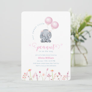 Convite Chá de Bebê Pequeno Amendoim Floral Balão Elefante