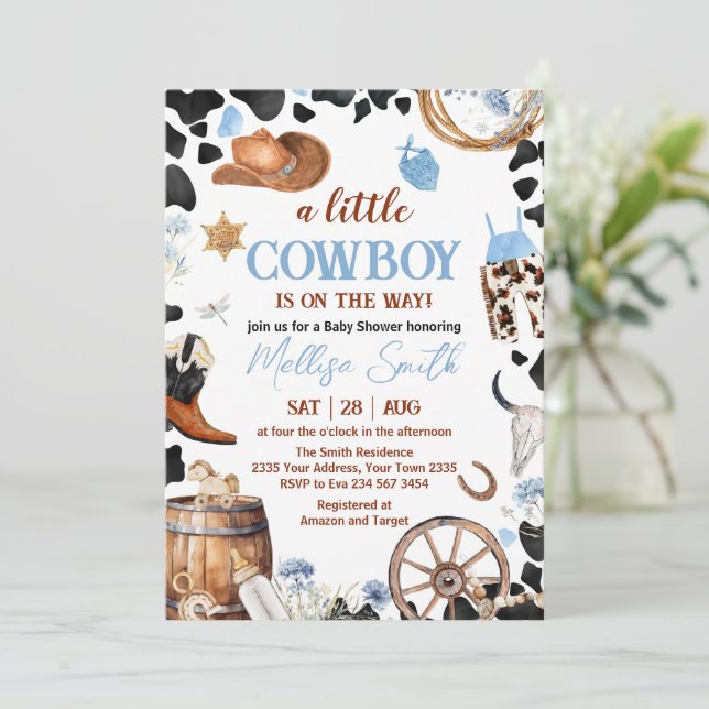 Convite Chá de Bebê Pequeno Cowboy (Em pé/Frente)