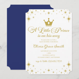 Convite Chá de Bebê Pequeno Príncipe Azul Real Dourado