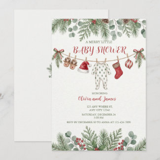 Convite Chá de Bebê Personalizado de Natal em Varal de Rou