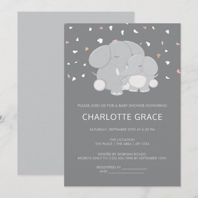 Convite Chá de Bebê Personalizado Elefante Fofo (Frente/Verso)