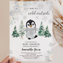 Convite Sexo Chá de fraldas de Pinguim Silver Neutro