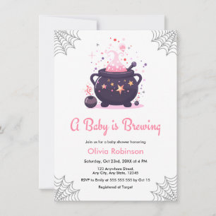 Convite Chá de Bebê Pink A Baby is Brewing Halloween Chá d