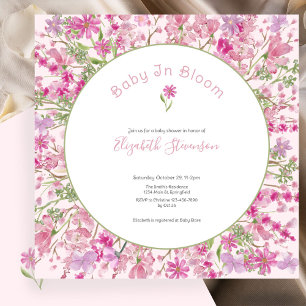 Convite Chá de Bebê Pink Baby In Bloom Floral Menina Bebê 