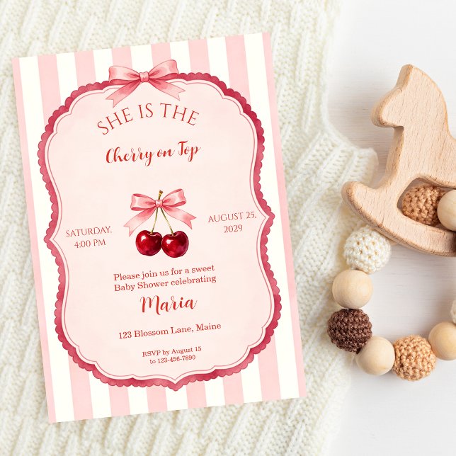 Convite Chá de Bebê Pink Coquette Cherry on Top (Criador carregado)