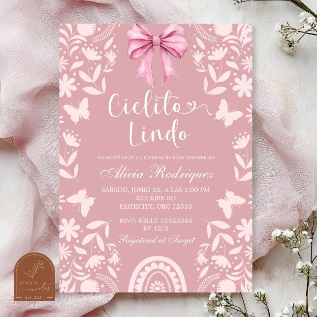 Convite Chá de Bebê Pink Coquette Talavera Cielito Lindo (Criador carregado)