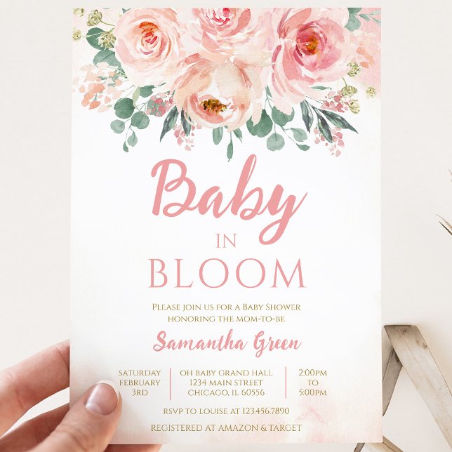 Convite Chá de Bebê Pink Floral Baby in Bloom (Criador carregado)