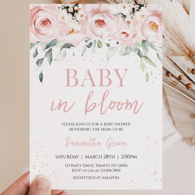 Convite Chá de Bebê Pink Floral Baby in Bloom (Criador carregado)