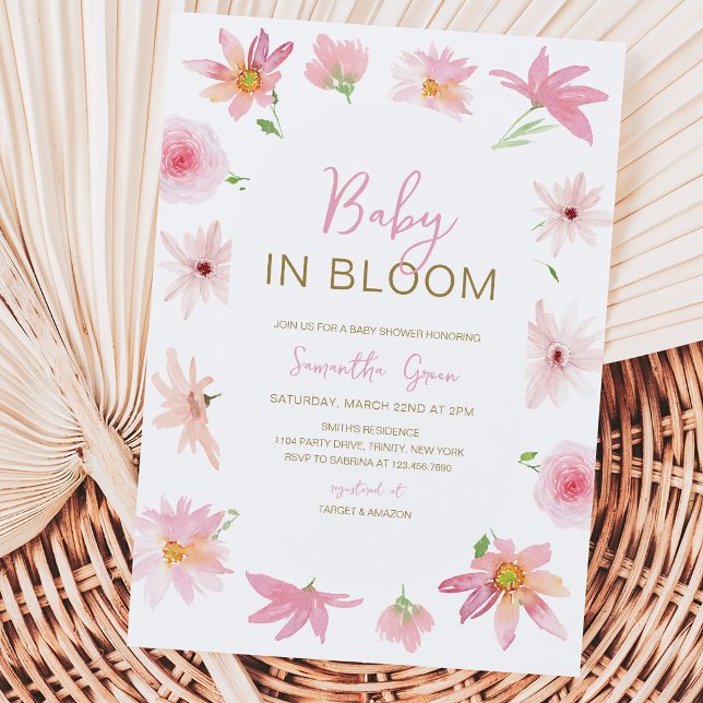 Convite Chá de Bebê Pink Floral Baby in Bloom (Criador carregado)