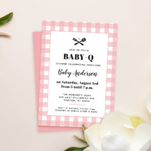 Convite Chá de Bebê Pink Gingham Xadrez Churrasco