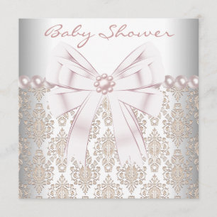 Convite Chá de Bebê Pink Pearl Damask