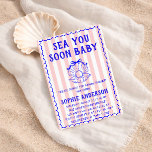 Convite Chá de Bebê Pink Striped Sea You Soon Baby Baby