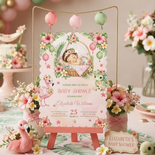 Convite Chá de Bebê Pink Tropical Aloha