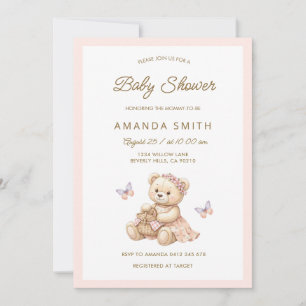 Convite Chá de Bebê Piquenique do Urso Rosa Fofo