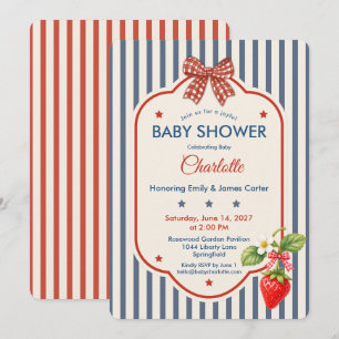 Convite Chá de Bebê Preppy Americana Xadrez Listrado Azu