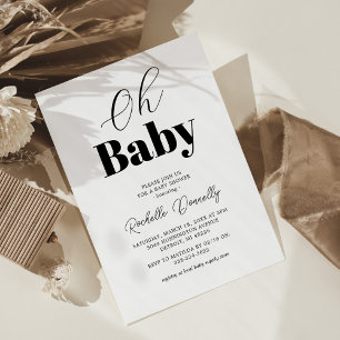 Convite Chá de Bebê Preto e Branco Contemporâneo