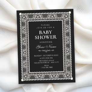 Convite Chá de bebê preto elegante