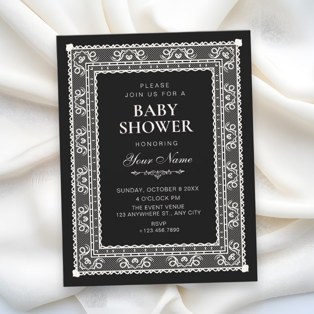 Convite Chá de bebê preto elegante (Criador carregado)