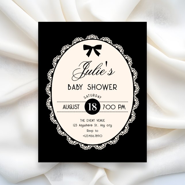 Convite Chá de bebê preto vintage (Criador carregado)