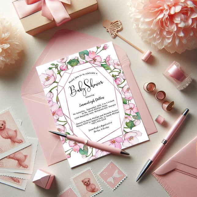 Convite Chá de Bebê Primavera Rosa Floral (Criador carregado)