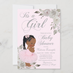 Convite Chá de Bebê Princesa Africana Prata Rosa