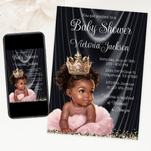 Convite Chá de Bebê Princesa Africana Rosa e Preto