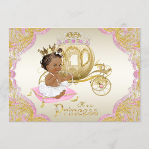 Convite Chá de Bebê Princesa Afro-Americana Rosa Dourado