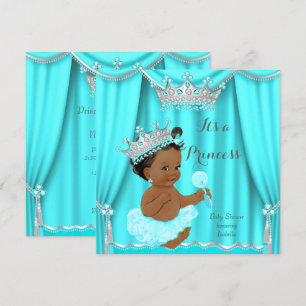 Convite Chá de Bebê Princesa Aqua Verde Teal Prata Étnico