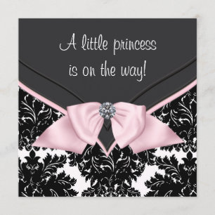 Convite Chá de Bebê Princesa Arco Rosa Damasco Preto