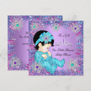Convite Chá de Bebê Princesa Azul Teal Roxo Rosa Brunett