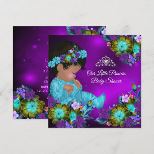 Convite Chá de Bebê Princesa Azul Turquesa Roxo Menina Étn