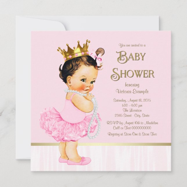 Convite Chá de Bebê Princesa Bailarina Tutu Rosa Dourado (Frente)