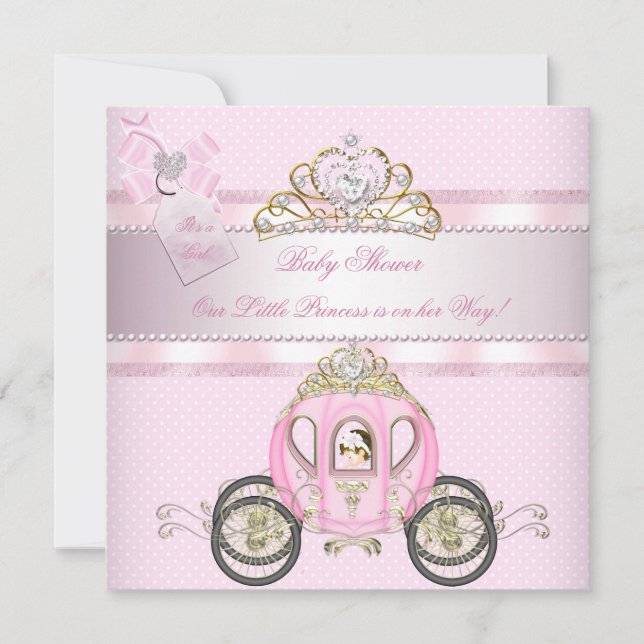 Convite Chá de Bebê Princesa Bebê Carruagem Fofa Menina (Frente)