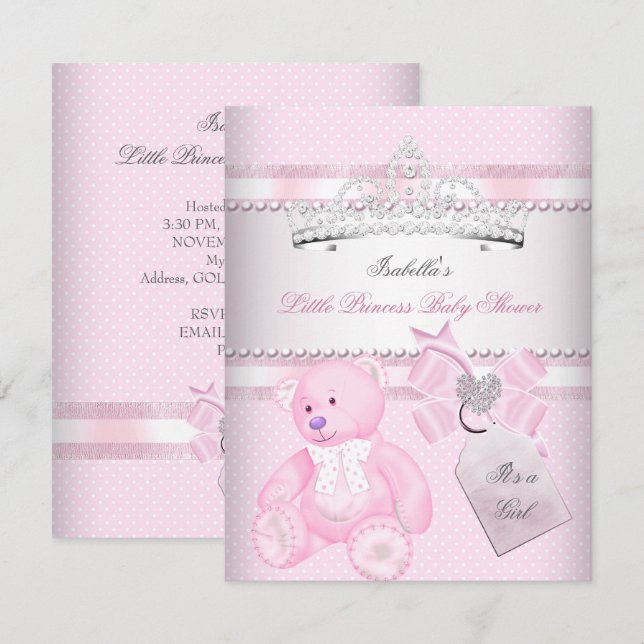 Convite Chá de Bebê Princesa Bebê Fofo Coroa Urso (Frente/Verso)