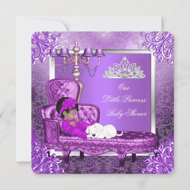 Convite Chá de Bebê Princesa Bebê Menina Fofo Roxo (Frente)