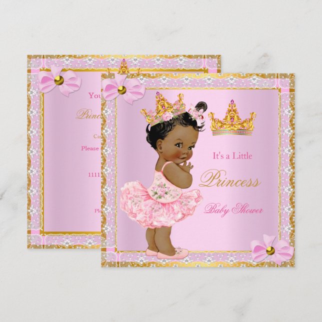 Convite Chá de Bebê Princesa Bebê Menina Rosa Dourado Étni (Frente/Verso)