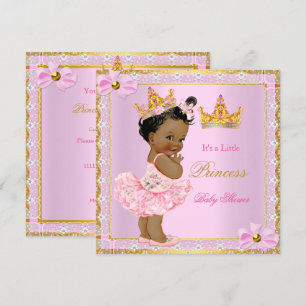 Convite Chá de Bebê Princesa Bebê Menina Rosa Dourado Étni