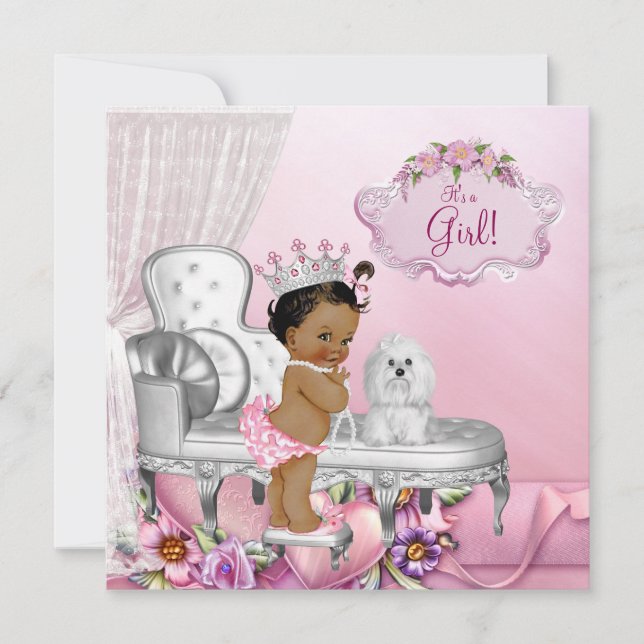 Convite Chá de Bebê Princesa Cadeira Rosa Feminina (Frente)