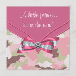 Convite Chá de Bebê Princesa Camuflagem Rosa