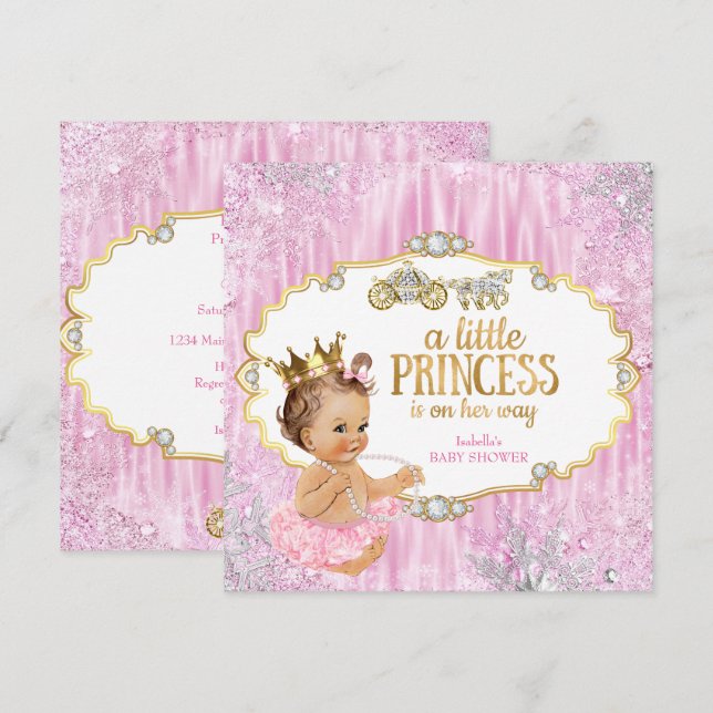 Convite Chá de Bebê Princesa Carruagem Mágica Rosa (Frente/Verso)