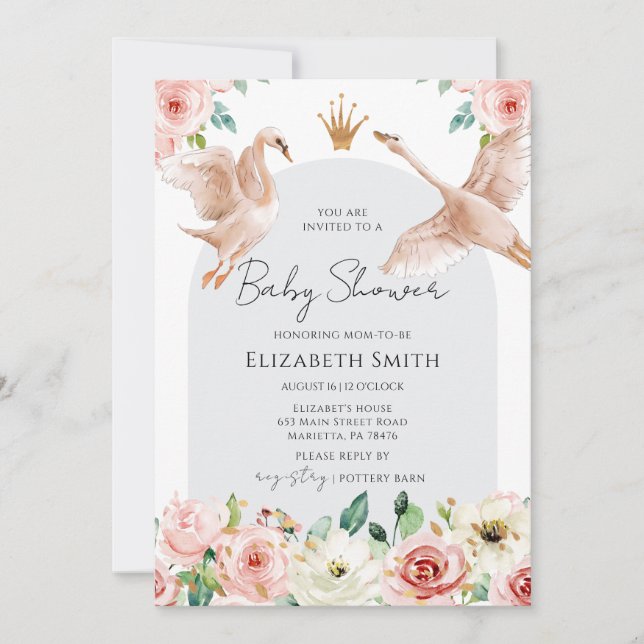 Convite Chá de Bebê Princesa Cisne Floral (Frente)