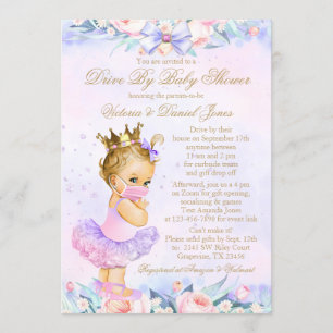 Convite Chá de Bebê Princesa Com Máscara Drive By