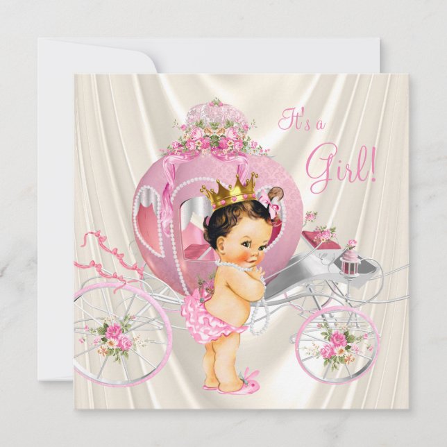 Convite Chá de Bebê Princesa com Ouro Rosa e Pérola de Mar (Frente)