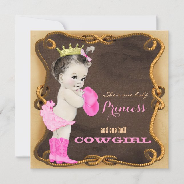 Convite Chá de Bebê Princesa Cowgirl Rústica (Frente)
