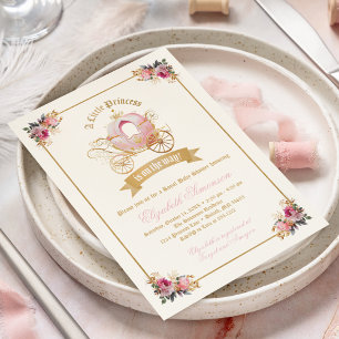 Convite Chá de Bebê Princesa da Carruagem Rosa Conto de Fa