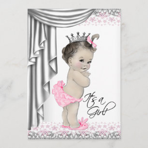 Convite Chá de Bebê Princesa Doce Rosa e Cinza Menina