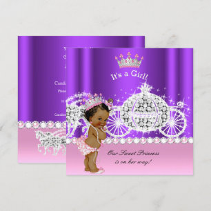 Convite Chá de Bebê Princesa Étnica Carruagem Rosa Roxo