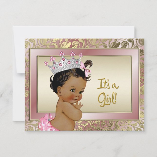 Convite Chá de Bebê Princesa Étnica Elegante Rosa e Dourad (Frente)